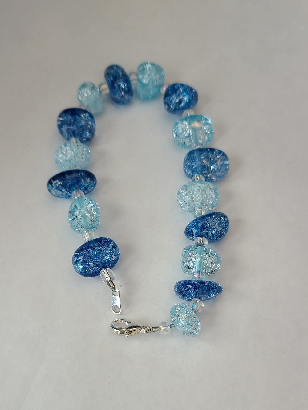 Hand Crafted Light and Deep Blue Crackle Glass Bracelet